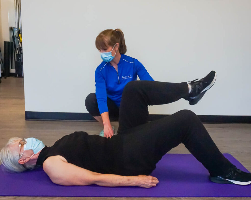 Zoomers’ Physiotherapists enjoy helping clients get connected to their core strength in their rehabilitation programs